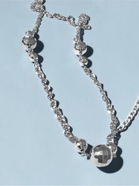Sterling Silver Faceted Bead Necklace - Silver